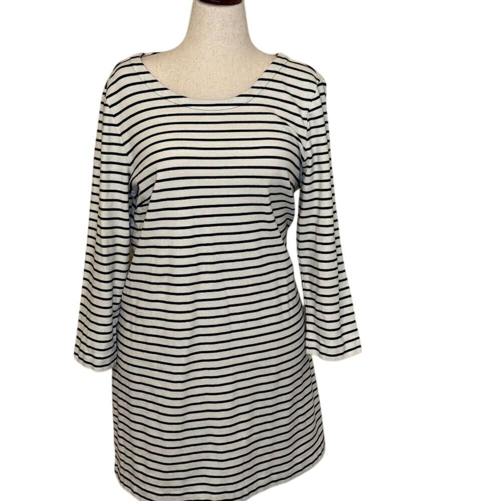 J. Crew dress sweatshirt knit black & white striped 3/4 flare sleeve Sx XL